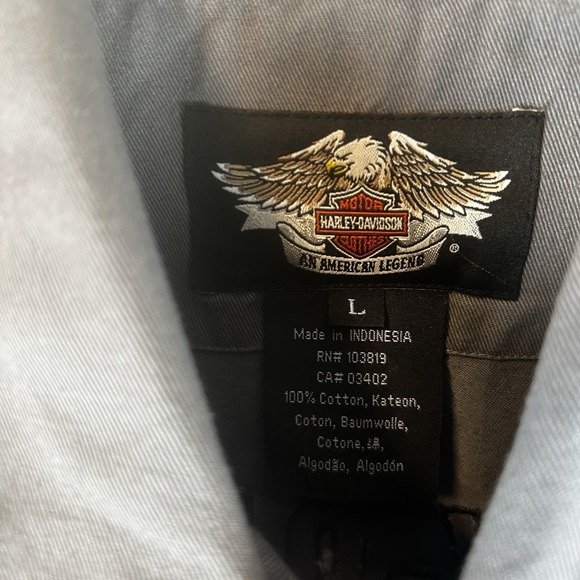 Harley Davidson Work Shirt Motorcycle Short Sleeve Gray Button Up Mens Size L - Picture 3 of 6